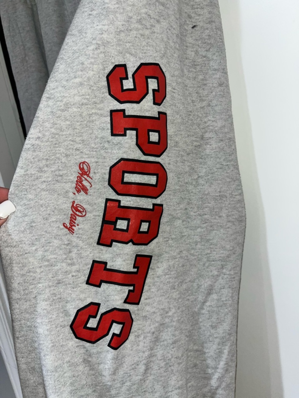 SPORTS Grey Track Pants with Red Lettering